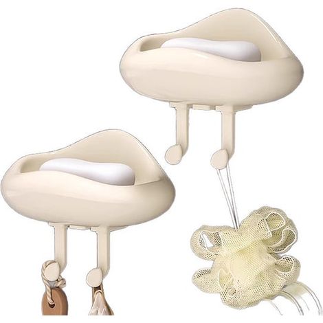 Set aus zwei wolkenförmigen Seifenschalen, kein Bohren erforderlich, selbstklebender, wandmontierter Seifenhalter mit Haken, geeignet für Duschen und Badezimmer (1/5)