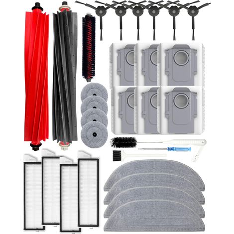 Kit di 30 accessori per aspirapolvere Roborock S8 MaxV Ultra/S8 Max Ultra, 2 spazzole principali, 4 filtri HEPA, 4 stracci laterali, 6 sacchetti per polvere, 6 spazzole laterali, 1 spazzola. (1/5)