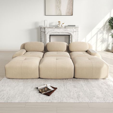 Divano modulare a 3 posti con 3 pouf in tessuto velluto a coste, divano senza struttura, consegna senza montaggio, adatto agli animali domestici, braccioli ultra larghi, rivestimento ad alta elasticit (1/5)