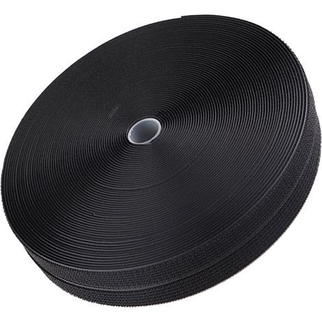 Ruban auto-agrippant noir aspect DIY, bande adhésive fiable en nylon, 16mm x 25m, découpe libre, fixation solide (1/5)
