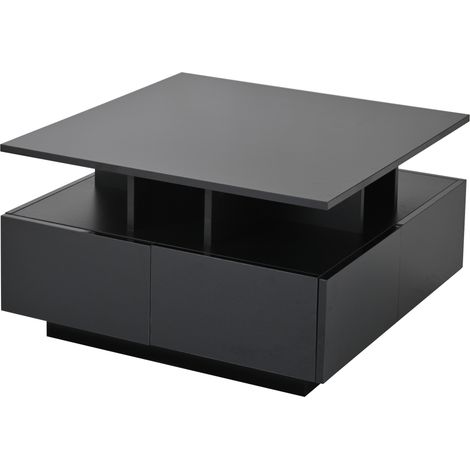Mesa de centro negra de 70 x 70 x 40 cm con LED y 4 cajones (1/5)