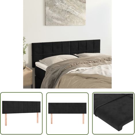 The Living Store Têtes de lit 2 pcs Noir 72x5x78/88 cm Velours - Tête De Lit - Literie - Meuble De Chambre - Velours - Chaise Longue (1/5)