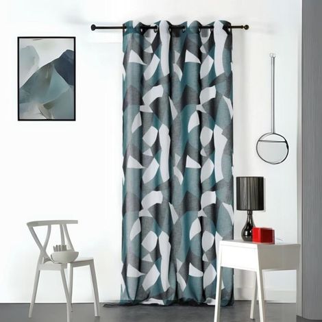 Voilage tamisant Camo Bleu Pétrole 150x240 cm (1/3)