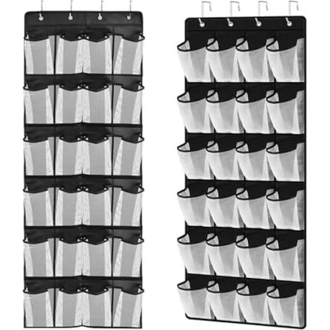 Lot de 2 étagères à chaussures suspendues - 48 poches - Pour chambre à coucher, salon, salle de bain - Organisateur au-dessus de la porte pour chaussures (1/5)