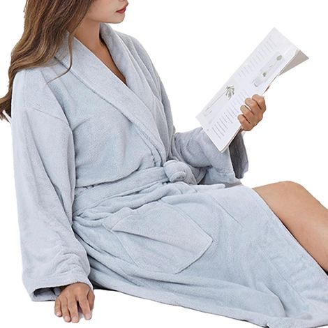 Thick Unisex Fleece Bathrobe, Long Comfortable Robe with (1/5)