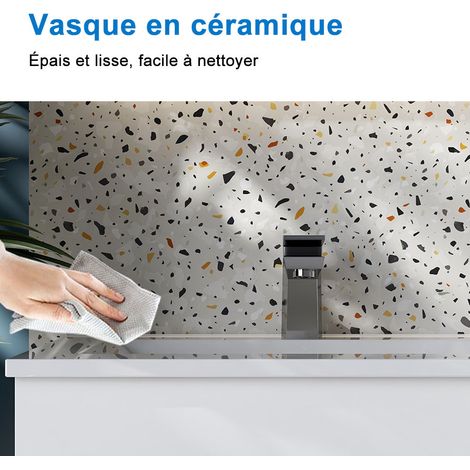 Ocean Sanitaire – Ensemble de meubles de salle de bain chêne avec 2 tiroirs – Dimensions 99x46x52cm – Meuble sous vasque prédécoupé – Vasque à poser — vue 4