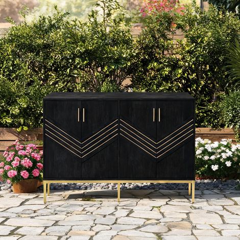 Sideboard 4 portes noir et or 160 x 40 x 80,5 cm étagères (1/5)