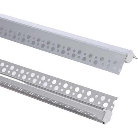Perfil Aluminio Integrado en Escayola/Pladur Esquina Arista Tira LED hasta 9 mm con Tapa Continua Aluminio 2 m Blanco traslúcido