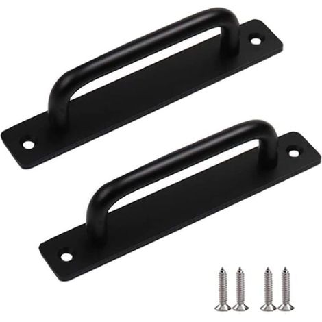 2 Pièces Poignée de Porte de Grange Robuste, Poignée à Tirer Porte Coulissante en Acier, Poignée de Porte en Fonte Noire, Poignées de Porte Intérieure Extérieure Avec Vis (1/5)