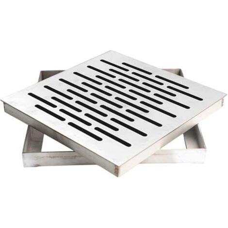 QORVA-Évacuation de sol en acier inoxydable avec cadre, grille de drainage extérieur, grille d'évacuation d'eau de pluie, drain de sol de jardin carré antidérapant avec cadre (150 × 150 × 20 mm)