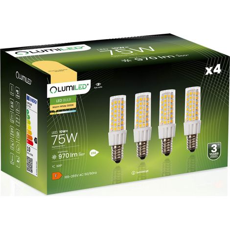 4x LED-Lampe E14 Röhrenform T25 10W = 75W 970lm 3000K Warmweiß 320° LUMILED