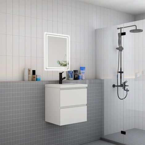 AICA Mueble de baño con lavabo,dos cajones, 50 x 38,5 x 52cm,blanco (1/5)