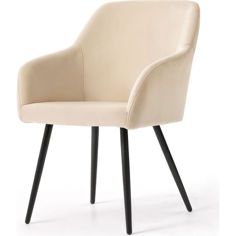 Juego de 4 sillas en terciopelo liso ESTELLE Beige patas negras (1/5)