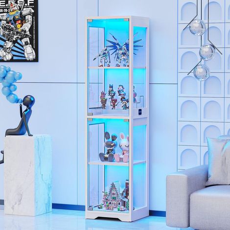 Glasvitrine mit 3-Farben-LED & Körpersensor, 40x35x160 cm, Weiß (1/5)