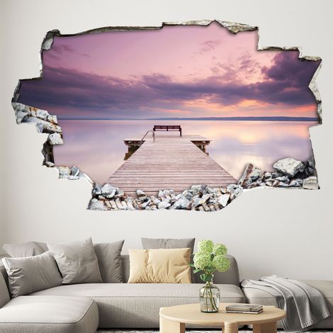 Stickers Trompe l'oeil trou dans le mur - Ponton Mer - 20 x 32 cm (1/3)