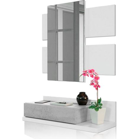 Mueble de recibidor Tekkan Blanco Artik (Blanco Mate) - Gris Cemento 75cm (ancho) x 116cm (alto)