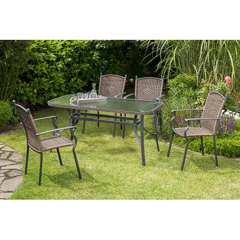 Roma Set 5tlg 4 Sessel Tisch 150x80cm Alu/Kunststoff