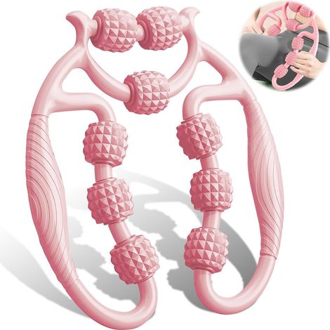 Anti-Cellulite Massager, Massage Roller for Legs, Thighs and Buttocks, 360° Cellulite Massage with Removable Handles, Pink