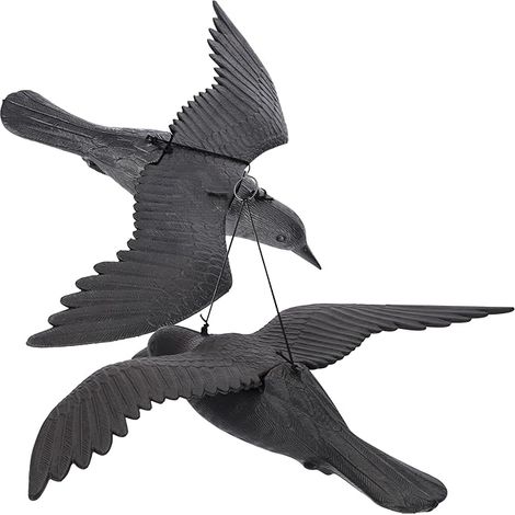 Lot de 2 répulsifs à oiseaux réalistes en plastique, leurres suspendus en forme de corbeau pour lutter contre les nuisibles du jardin. Répulsifs réalistes contre les pigeons, les moineaux et les chouc (1/5)
