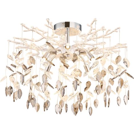 Deckenlampe Deckenleuchte Wohnzimmerlampe Kristallbehang Chrom Metall D 61 cm