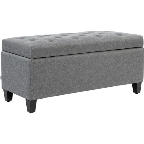 Sitzbank Polsterbank mit Stauraum Truhenbank Flur Schlafzimmer Wohnzimmer leinenartiges Polyester Gummiholz Hellgrau 100 x 40 x 44 cm