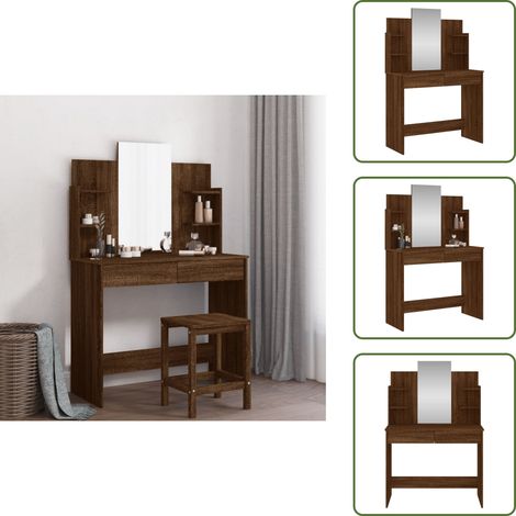 Espejo de tocador - vidaXL Tocador con espejo color marrón roble 96x39x142 cm - Muebles de dormitorio