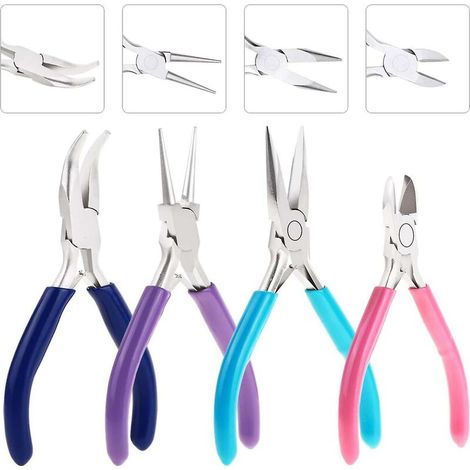 Jewelry Pliers, Set of 4 Jewelry Pliers with Needle Nose Pliers, Needle Nose Pliers, Needle Nose Pliers and Metal Nose Pliers for Crafts, Wire Wrapping, Jewelry Making, Jewelry Repair Supplies