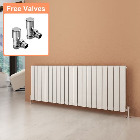 ELEGANT 600 x 1596 mm Horizontal Column Designer Radiator White Double Flat Panel Radiators + Angled Radiator Valves (1/5)