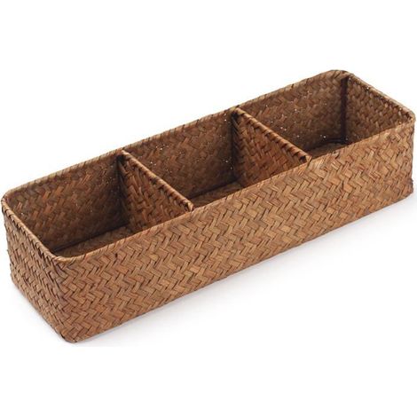 Ecleanfy - Boîte de rangement rectangulaire en algues tressées, à 3 compartiments, idéale pour ranger jouets, en-cas et papier toilette. (1/5)