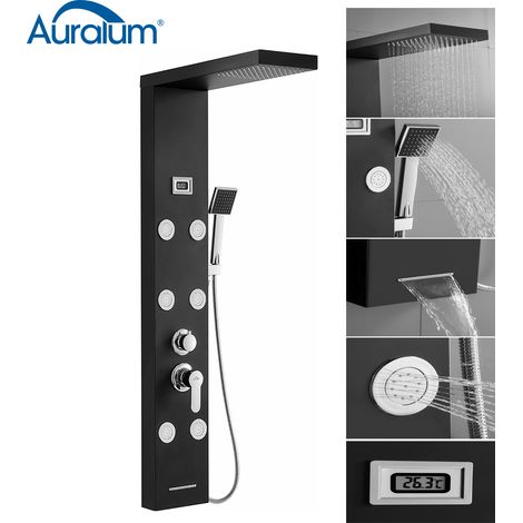 Sistema de panel de ducha Columna de Hidromasaje Ducha Negro 4 Función con Pantalla LCD Columna Ducha Acero Inoxidable para Baño con 6 Boquillas de Masaje