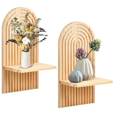Étagère Murale Bohème en Bois, Étagère Flottante avec Fixation Cachée, Décoration Murale pour Salon, Chambre, Entrée, Chambre d’Enfant, bois naturel