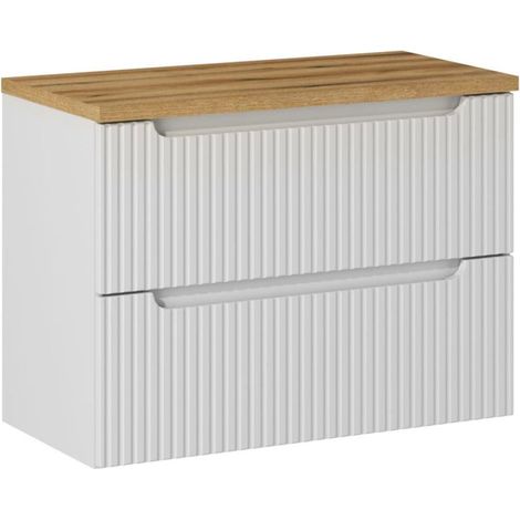 Waschtischunterschrank 80cm Riva mit 2 Schubladen, Weiß und Holzoptik (1/5)