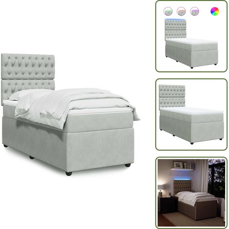 Letto con luci a LED - vidaXL Giroletto a Molle con Materasso Grigio Chiaro 90x200 cm Velluto - Materasso morbido