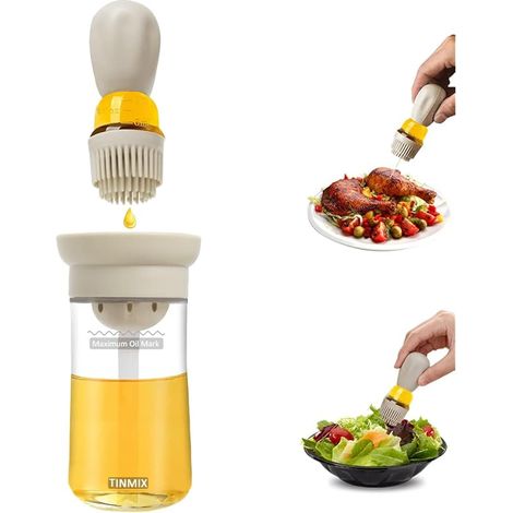 Bouteille distributeur d'huile avec brosse pour barbecue – Conteneur de stockage et distributeur d'huile et brosse à badigeonner en silicone pour cuisine, barbecue, cuisson (OB21S-gris) (1/5)