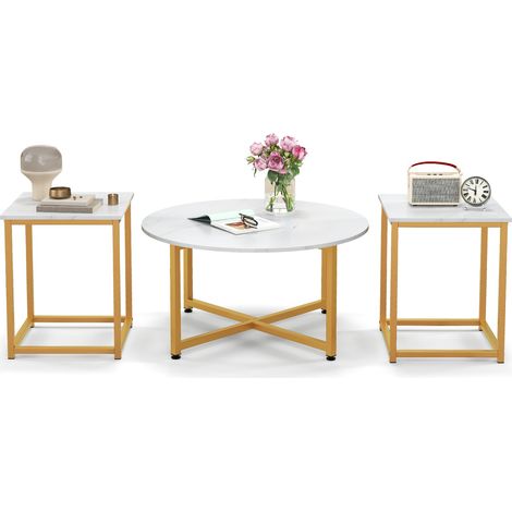 Set di 3 tavolini rotondi (80 x 42 cm) e 2 tavolini quadrati (40 x 40 x 50 cm) design moderno e versatile in metallo bianco 200011961