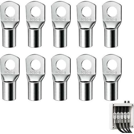 50mm² M8 tinned copper ring terminals, uninsulated, crimp cable terminals, ring connector Ø M8 for 50 mm² cable, car battery, electrical installation, distribution box (1/5)