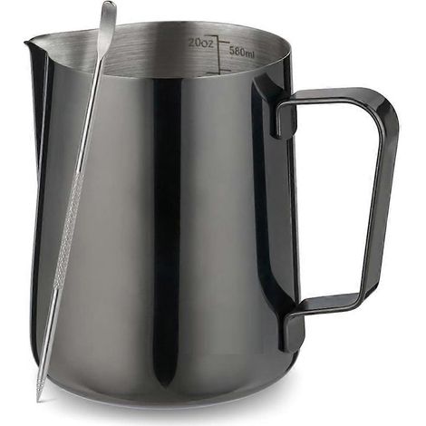 Pichet à mousser le lait, 600 ml (20 oz) - Pichets à lait en acier inoxydable pour café au lait, cappuccino et latte art (1/5)