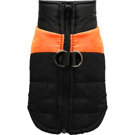 Weste/Jacke aus Baumwolle mit Farbblockmuster, orange und schwarz, Größe 5XL (Brustumfang 76 cm, empfohlen für Haustiere mit einem Gewicht zwischen 18 und 27 kg), wasserdichter Hundemantel, Haustierwe