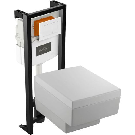 Pack WC suspendido JACOB DELAFON Terrace + asiento + bastidor autoportante + placa de accionamiento blanca (1/5)