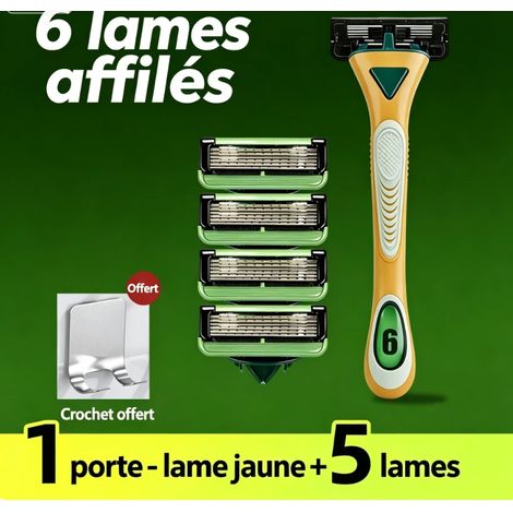 rasoir electriques hommes-Rasoir manuel à 6 lames pour hommes,Coffret jaune (1 manche de rasoir + 5 cartouches) (1/3)
