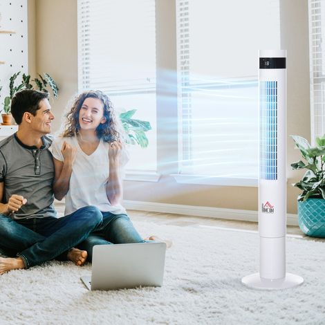 Ventilateur Tour 50 W avec Télécommande, Oscillation 85°, Minuterie 12 h, Blanc
