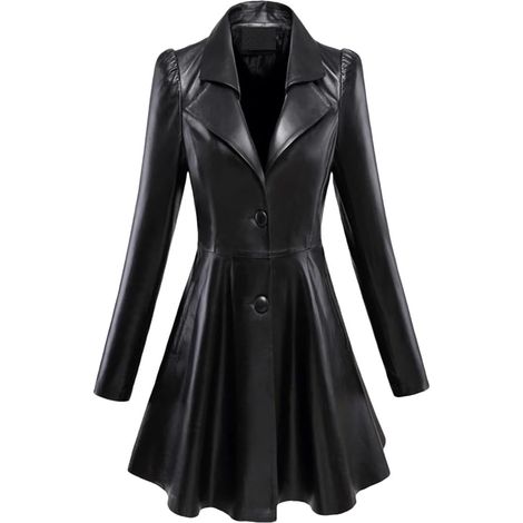 Blazer en simili cuir pour femme avec col cranté et manches bouffantes et ourlet de jupe (1/5)