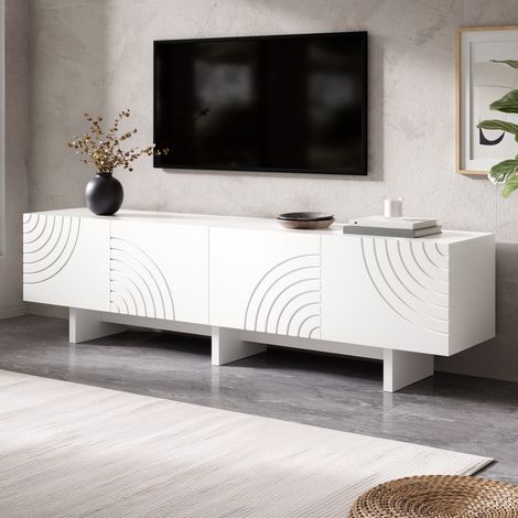 Mueble TV 170x35x50 cm blanco en MDF y tablero de partículas con 4 puertas y pasacables (1/5)