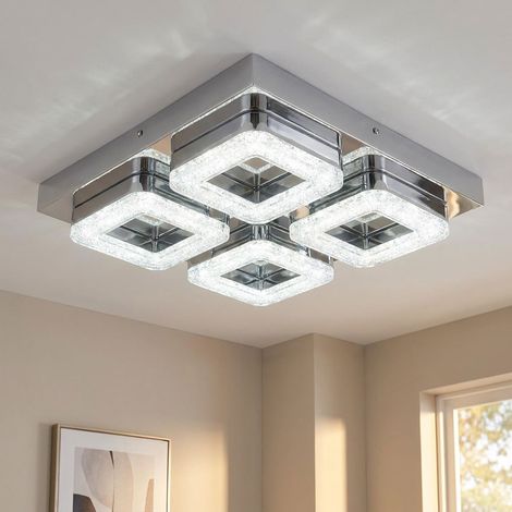 Deckenleuchte LED Modern Kristallleuchte Decke quadratisch Deckenlampe Chrom Kristall, 1x 35,2W 2950Lm neutralweiß, LxBxH 32x32x6,7 cm Globo 49224-32