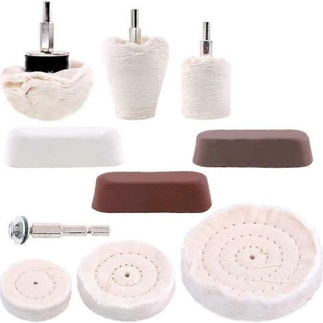 10 Pcs Buffing Pad Polishing Wheel Kits with 3Pcs Rouge Compound-- (1/4)