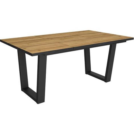 Mesa de comedor Comares-01 de 167x90x74 cm con patas de metal, color roble y negro (1/4)