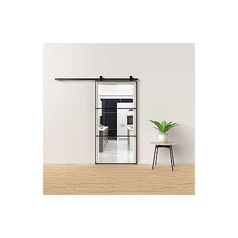 PORTA SCORREVOLE NERA IN KD C/VETRO TRASPARENTE, A TRE SEZIONI E CORNICE IN ALLUMINIO NERO 96X220 h cm