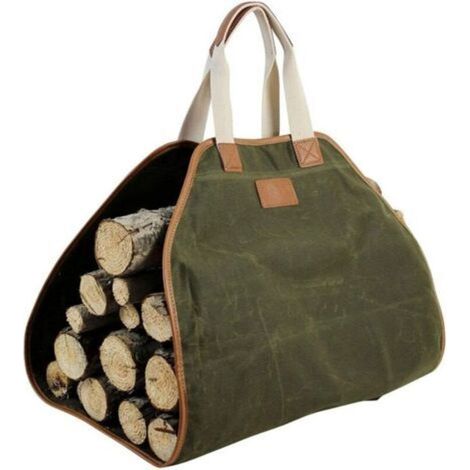 Sac de transport de bûches en toile cirée durable, accessoires de cheminée extra larges avec poignées pour le camping (1/4)