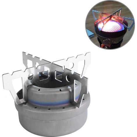 Réchaud à alcool de camping compact en métal, idéal pour la randonnée, la cuisine en pique-nique et les activités de plein air. Avec support, couvercle et sac de rangement. Réchaud de cuisine portable (1/5)