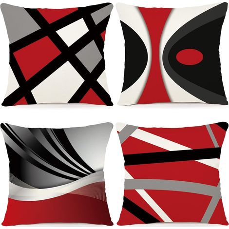 Lot de 4 Housses de Coussins 40x40 cm Motif Géométrique Housses de Coussin Décoratives en Coton Lin Taie Oreiller de Canapé Housse De Coussincarré pour Lit Voiture De La Maison Canapé (1/5)